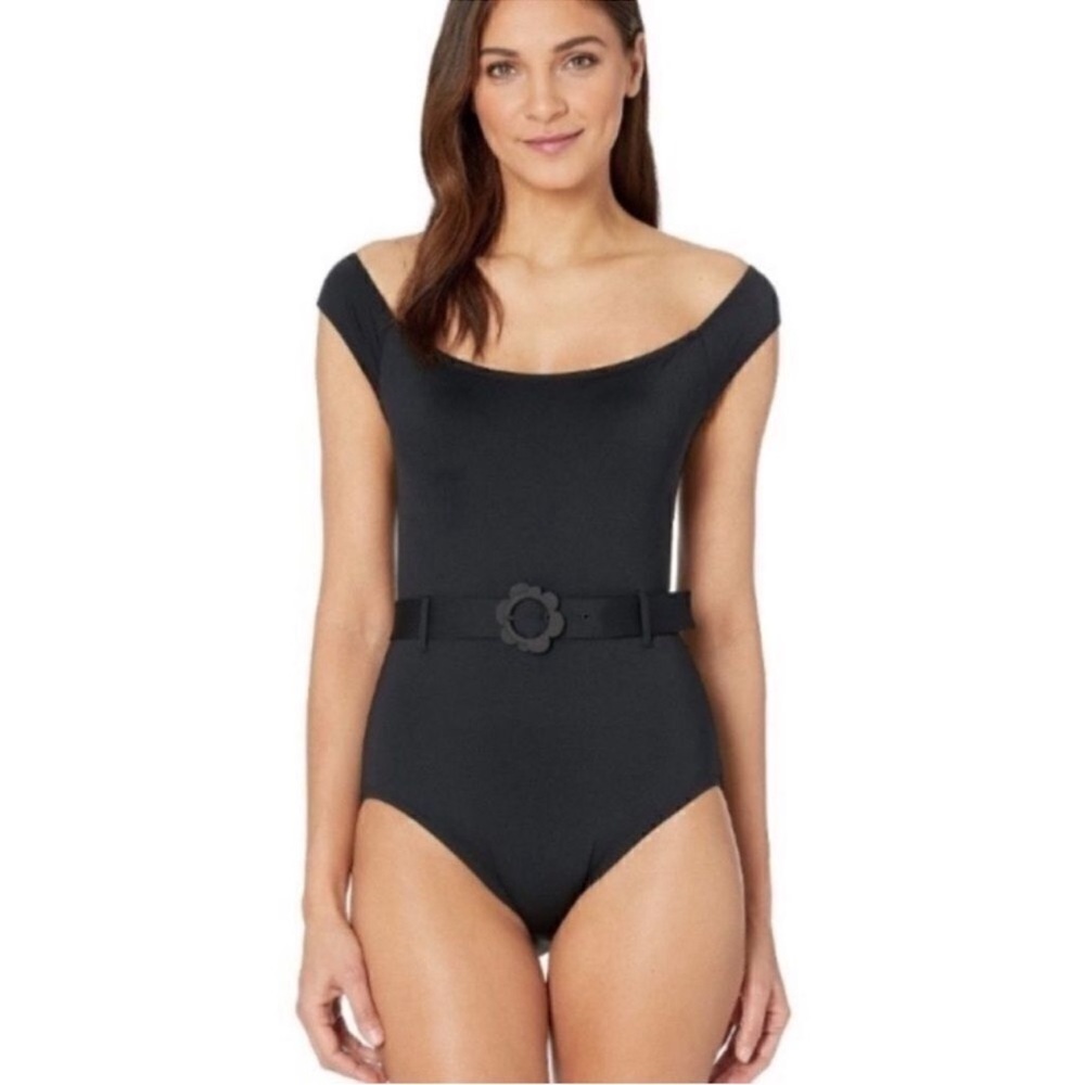 Kate spade black daisy buckle one piece swimsuit